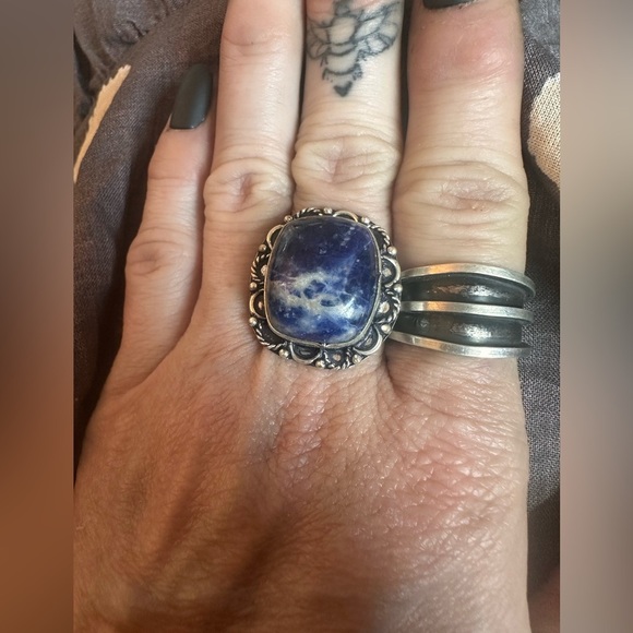 Gorgeous Blue Sodalite Sterling Silver Ring size 8.5 - Picture 1 of 5